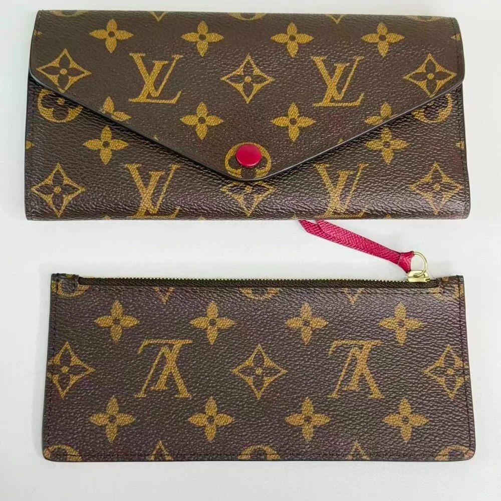 Louis Vuitton Monogram Canvas Wallet with Red Button Closure